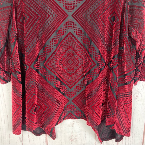 Any Wear by Catherines Size 14 16 Open Front 3/4 Sleeve Cardigan Velvet Printed - Picture 7 of 9